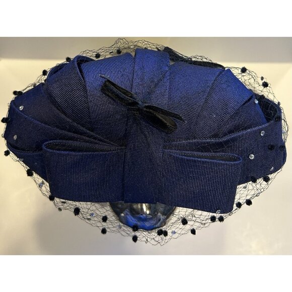 Gertrude Menczer Accessories - Ladies’ Hat Designed By Gertrude Menczer St Louis w/ Combs & Veil Net Navy Blue